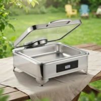 Chauffe-plat électrique carré 8L en acier inoxydable 304 avec couvercle en verre, plage de température 85-100°C, pour buffet et restauration