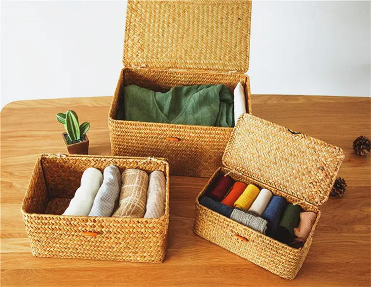 Portable rotin tissé bambou panier nouveau Design produit paniers étroits pour étagères stockage à la main vente chaude jonc de mer os