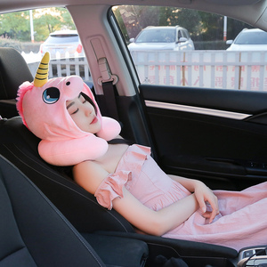 <strong>Super</strong> Soft Pink Pnicorn Cartoon U-Shaped Travel Pillow Custom Plush Hooded Kids Neck Pillow with PP Cotton Filling - Product Image 3