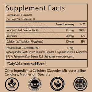 Tăng trưởng chiều cao viên nang, tăng trưởng tự nhiên và bổ sung phát triển cho trẻ em và thanh thiếu niên, vitamin D, K, canxi, lứa tuổi 5 + - Product Image 2