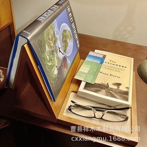 Wooden Triangular Book Stand With Cup Holder And <b>Glasses</b> Tray For Reading Desk Organizing Bookends - Product Image 4