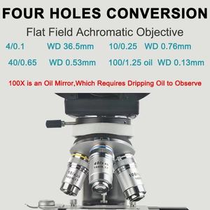 학생용 LED 조명이있는 40X-2500X 쌍안 생물학적 현미경 실험실 교육 현미경 - Product Image 3