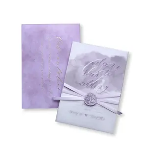 Invitaciones de boda luz púrpura carta sobres de negocios carta de invitación de la tarjeta de regalo con hoja de oro de papel vitela de papel