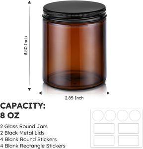 Frasco Redondo de Vidrio Ámbar de 8oz con Lados Rectos y Tapa Negra de Hojalata 70-400, Logotipo Personalizado Serigrafiado para Velas - Product Image 3