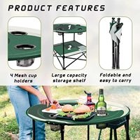Table ronde pliante de camping en toile WOQI, moderne, portable, petite, pour pique-nique, avec 4 porte-gobelets, mobilier d'extérieur