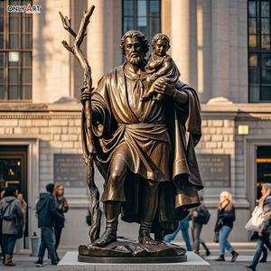 Grande fuso in bronzo turista patrono San Cristoforo statua che tiene il ramo e abbraccia gesù a grandezza naturale <span class=keywords><strong>St</strong></span> <span class=keywords><strong>Christopher</strong></span> statua in ottone - Product Image 6