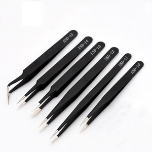 Round-<b>edged</b> stainless steel <b>black</b> and silver ESD/ST curved tweezers, disassembly tool, bird's nest grafting eyelash extension - Product Image 5