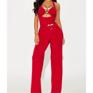 Combinaison moulante sexy pour femme, couleur unie, avec bretelles métalliques ajourées et dos nu, tendance - Product Image 2