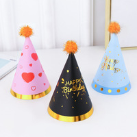 Adorable Chapeau d'Anniversaire Garçon Fille, Casquettes Cône en Papier avec Pompons Paillettes Dorées, pour Fêtes Prénatales et Décorations d'Anniversaire Enfants