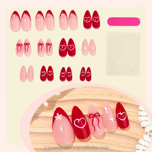 Fournisseur d'ongles artificiels pour la Saint-Valentin, ongles en plastique à couverture complète, faux ongles en forme de cœur, taille moyenne, forme amande - Product Image 2