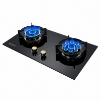 Table de cuisson encastrable 2 brûleurs GPL/GN pour usage domestique et hôtelier, surface en verre trempé, bouton métallique, allumage électronique, classe A