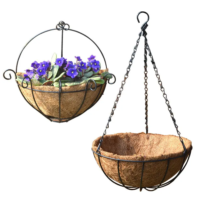 Plantas ao ar livre Pendurado Vasos cesta plantador com Natural Coconut Fiber Nest Liner