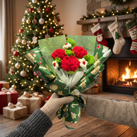 Bouquet de fleurs en crochet rouge pour Noël, fleurs artificielles en tricot pour bouquet de mariée, cadeau de remise de diplôme et décoration de maison pour les fêtes