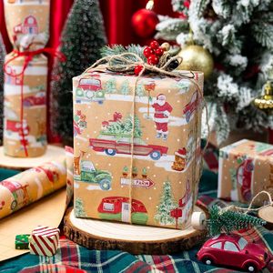 Burymento Christmas <b>Wrapping</b> <b>Paper</b> 17 In X 32.8 Ft Kraft Santa Car Design Recyclable Single Side Gift Craft - Product Image 4