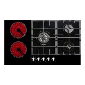 Estufa <span class=keywords><strong>de</strong></span> Inducción Híbrida <span class=keywords><strong>de</strong></span> <span class=keywords><strong>Gas</strong></span> y Eléctrica con Panel <span class=keywords><strong>de</strong></span> Vidrio <span class=keywords><strong>de</strong></span> 5 Quemadores para Uso en Hoteles y Hogares, Diseño Integrado, Color Negro - Product Image 3