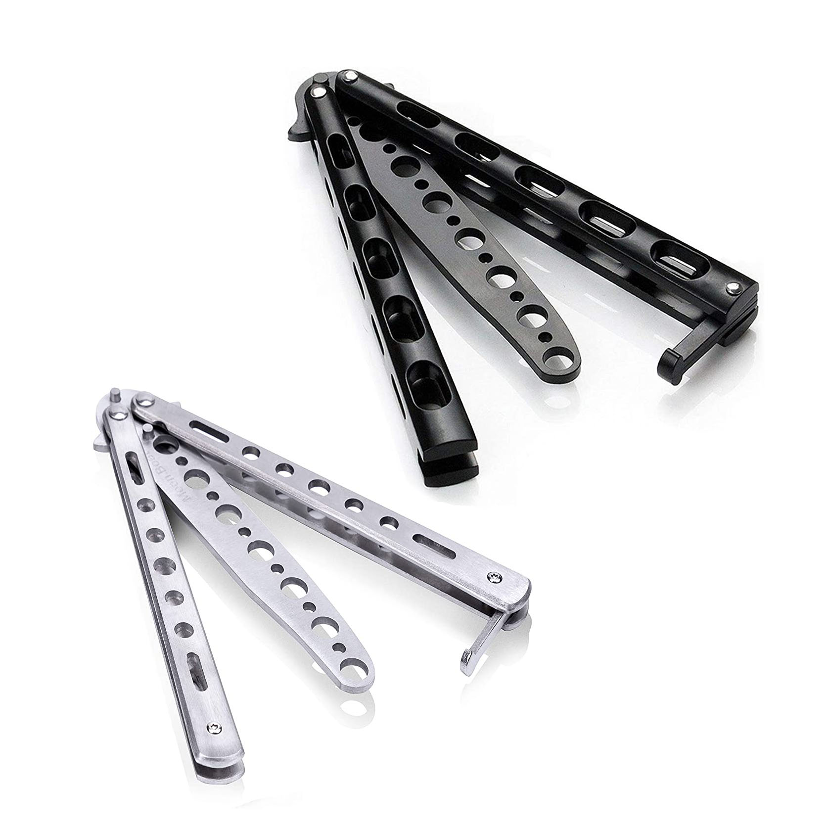 Учебный нож-бабочка, расческа, неточенное лезвие, черный, серебристый