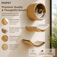 Lit mural pour chat PAIPET, nid rond en bois avec coussin moelleux, niche murale pour chat avec doublure grise, vente en gros personnalisée
