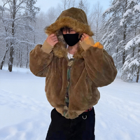 Veste bomber réversible en fausse fourrure à fermeture éclair sur le devant, style vintage, lavée, camouflage, streetwear d'hiver, de haute qualité, personnalisée, pour hommes