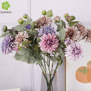 QIHAO - Flores Artificiales de Dalias, Flores de Seda de Plástico, Alta Simulación, Decoración para Bodas y Hogar - Product Image 4