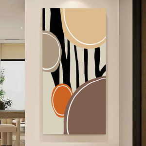 Maillard Color Scheme Disordered Seasons Modern Geometric Abstract Hand Painted Oil <b>Painting</b> Rectangle Metal <b>Frame</b> Entryway - Product Image 1