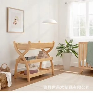 Table à langer en bois avec trois étagères pour couches et produits de soin, 0-12 mois - Product Image 2