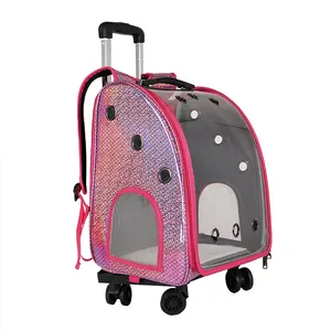 Fournitures transparentes détachables pour animaux de compagnie, sac à dos de transport d'aviation, valise de chariot pour chien et chat avec roues