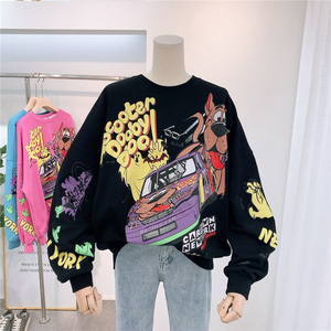 Camiseta de manga larga coreana suelta cuello redondo de talla grande sudaderas con capucha y sudadera para <span class=keywords><strong>mujer</strong></span> con Otoño Invierno - Product Image 3