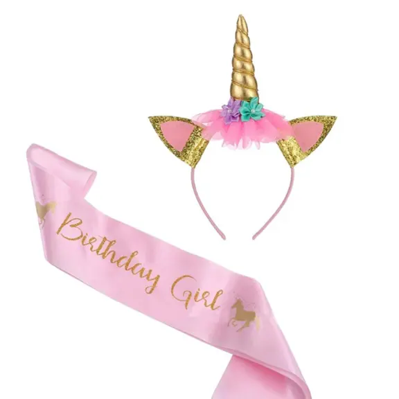 Bandeau licorne coiffe anniversaire bandoulière ceinture en satin pour bébé douche garçon fille 100 jour un fête d'anniversaire décor fournitures