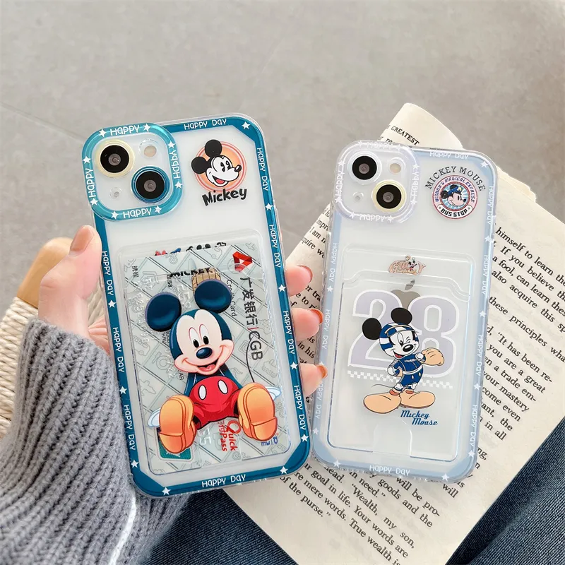 Hot Sale Cartoon Mouse Pattern Card Slot Phone Case for iPhone 13 Cute Anime Figure Clear Cover for iPhone 12/11/7/8/XR/X/XS/MAX