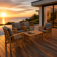 Ensemble de meubles de patio en bois massif de style naturel, durable, avec table basse pour jardin, terrasse et salon extérieur