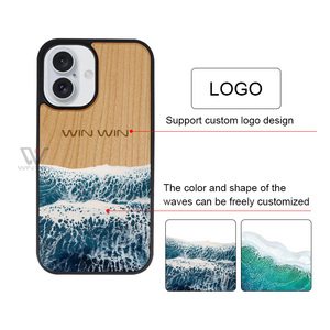 Coque <span class=keywords><strong>de</strong></span> téléphone en bois à motif vague marine en résine anti-chute, design élaboré, vente en gros, pour iPhone 17 Pro Max - Product Image 3