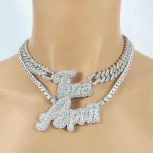 Hip Hop Fascino Nome Personalizzato Collane AAA 14k Placcato Oro Iced Out Lettera Pendenti di Catene Da Tennis