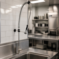 Robinet de cuisine commercial à levier unique en laiton sans plomb, à montage sur plan, avec douchette extractible et fonction de pré-ébullition
