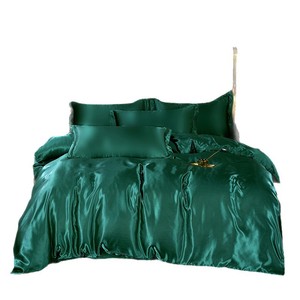 Ensemble <span class=keywords><strong>de</strong></span> literie en soie glacée - Ensemble <span class=keywords><strong>de</strong></span> quatre pièces comprenant une couette, une drap et une taie d'oreiller. Ensemble <span class=keywords><strong>de</strong></span> couvre-<span class=keywords><strong>lit</strong></span> uni pour le <span class=keywords><strong>lit</strong></span>. - Product Image 2