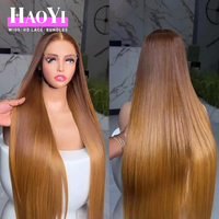 Peluca frontal con cierre de encaje HD sin pegamento, color marrón ombré con rubio miel, cabello humano virgen brasileño SDD liso original
