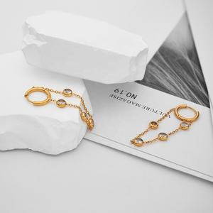 Lo Último en Joyería de Acero Inoxidable Chapado en Oro de 18K, Aretes de Aro Redondo con Cadena de Circón, a la Moda para Mujer, Accesorios, Pendientes E231501 - Product Image 4