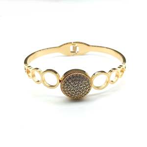 Bracelet en diamant en acier inoxydable 316L plaqué or PVD, design à maillons ronds pavés au centre, bijoux pour femmes - Product Image 1
