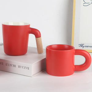 Simple Red <b>Ceramic</b> Mug Single Piece Solid Color For Office Home Or Couple Use - Product Image 5