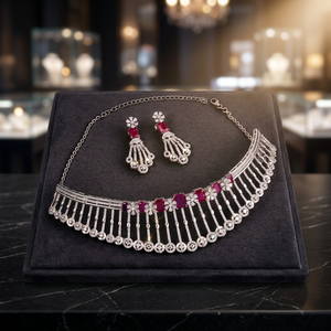 Elégant Ruby CZ Fine Jewelry Set Classic Style Choker - Product Image 2