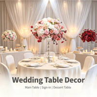 Centro de Mesa Floral con Rosas de Seda Rojas Artificiales para Bodas, Decoración para Mesa de Comedor, Portavelas