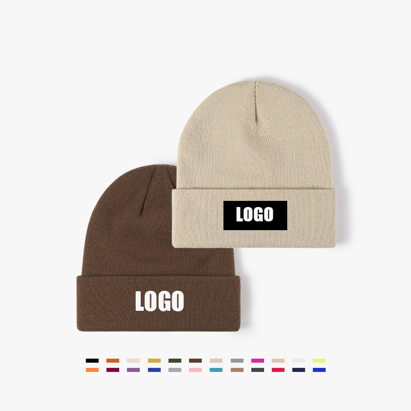 High Quality Blank Acrylic Warm Knitted Winter Hats Embroidery Custom Beanie With Logo