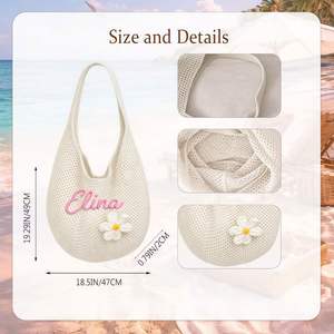 Beach Tote Bag, Custom Crochet Bag for Summer Vacation/<b>Travel</b>, Elegant Bridesmaid Proposal <b>Gift</b>, Party Favor - Product Image 5