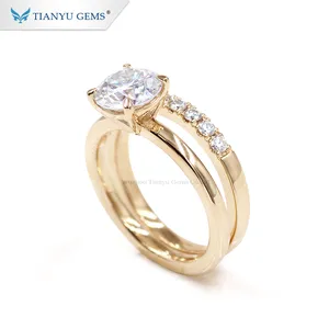 Tianyu Fijne Sieraden Anillo Bagaue 585 750 Real Solid Yellow Gold Wedding Ring Solitaire Moissanite Engagement Ring Set Voor Vrouw