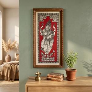 Pattachitra - Impresión Artística en Papel Blanco y Negro con Marco Zen Asiático de una Diosa Hindú para Colgar en la Pared de la Sala de Estar - Product Image 4