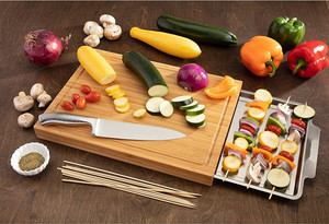 Tabla De Cortar De Madera Cocina Tabla De Cortar De Bambú Ecológica Grande Con Bandeja De Acero Inoxidable Para La Preparación De Alimentos - Product Image 4