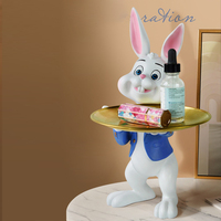 Fabricant de statues personnalisées de lapin serveur en polyrésine, figurine décorative de lapin blanc porte-clés, artisanat en résine