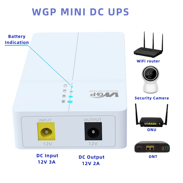 WGP DC 12V 2A Mini Ups 18650 Lithium Battery Backup Mini Ups for WiFi Router Modem Security Camera