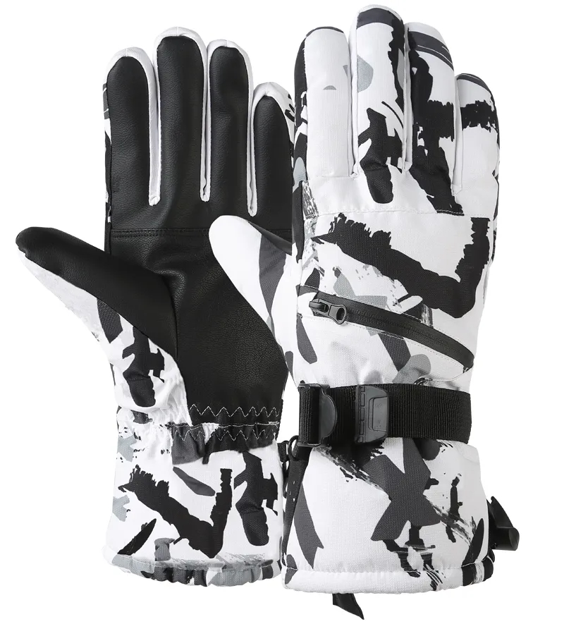 Winter Snowboard Ski Gloves Pu Leather Non-slip Touch Screen Waterproof Motorcycle Cycling Fleece Warm Snow Gloves Unisex