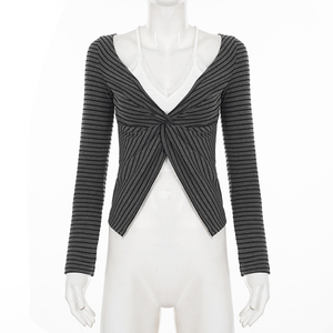 French pure desire stripe contrast color <b>lace</b> spliced halter <b>vest</b> twist knot faux layered <b>top</b> street spicy fashion slim T shirt - Product Image 6