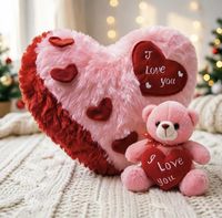 Ours en peluche rose et rouge en forme de petit cœur pour la Saint-Valentin, rembourré en coton PP, coussin en fourrure, design personnalisé pour petite amie ou petit ami